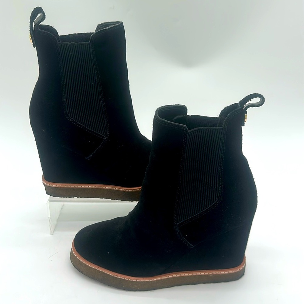 Steve Madden Womens Mooris Black Suede Slip On WEDGE Boots Women’s Size 7M